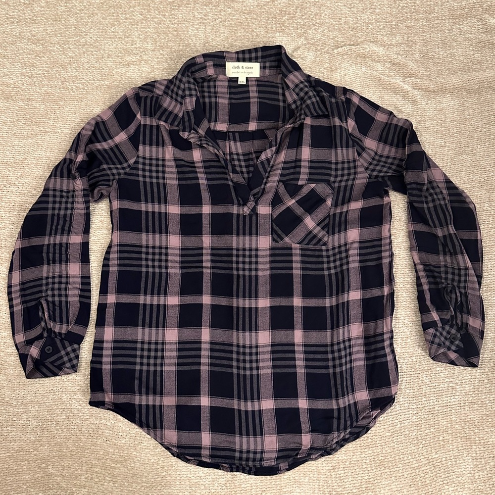Cloth & Stone Plaid Collared Top - Size XXL